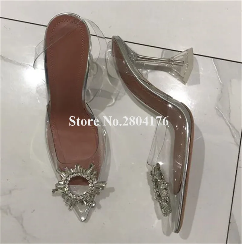 

Newest Women Luxurious Pointed Toe PVC Rhinestone Strange Heel Pumps Transparent Crystal High Heels Dress Wedding Shoes