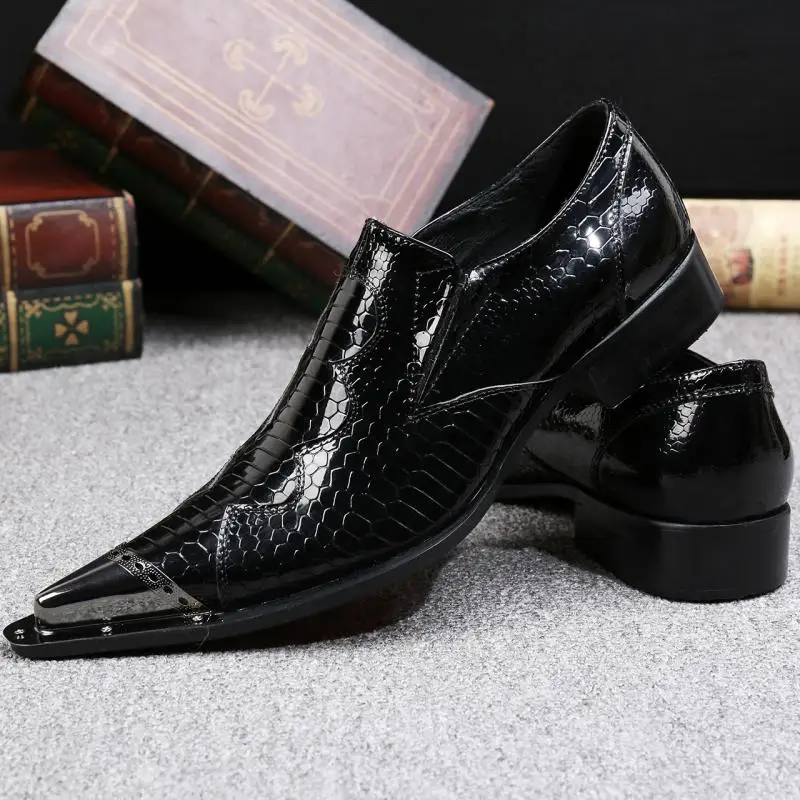 classic mens patent leather black shoes spiked loafers gold pointy toe dress shoes slipon italian shoes men oxford