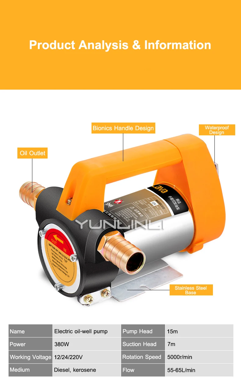 Bomba de transferência de combustível elétrica, bomba de transferência de óleo automática de querosene, dc/ac, 380w, 220v/500w