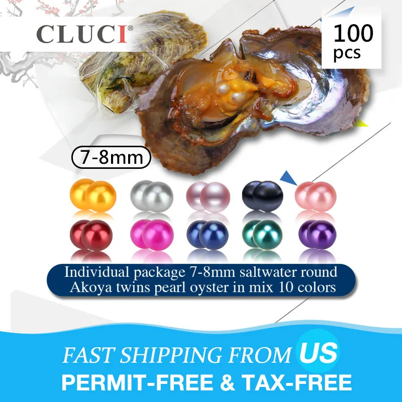 CLUCI 100pcs 7-8mm Twins Akoya Pearl Oysters for Surprise Pearl Party Pack  Rainbow Akoya Saltwater Pearl in Oyster WP304SB