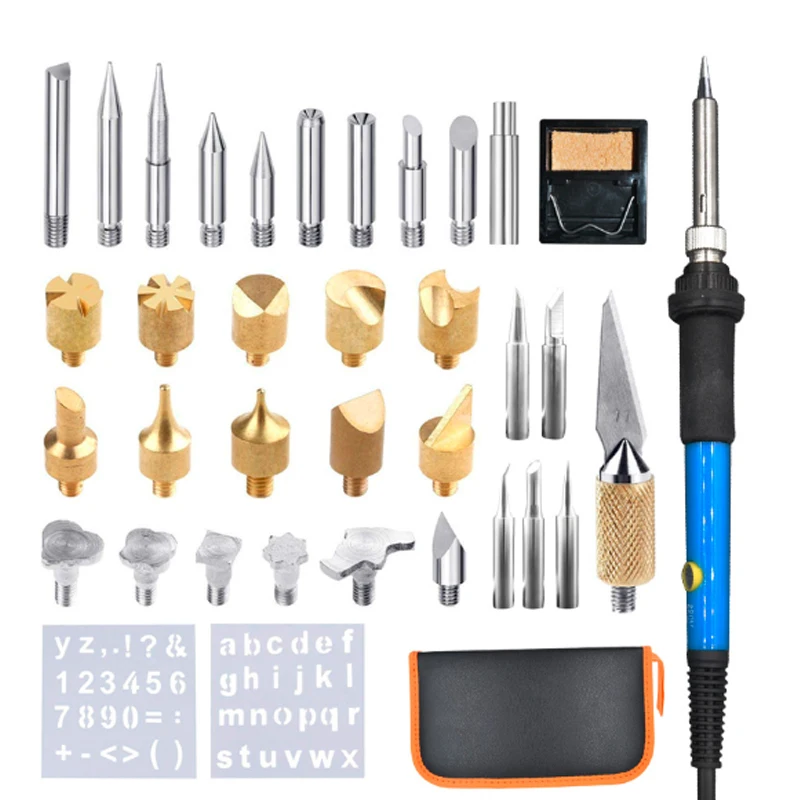 EU UK US 60W Soldering Iron 37PC/Set Wood Embossing Burning Adjustable Carving Pyrography Tool Soldering welding Tip Kit