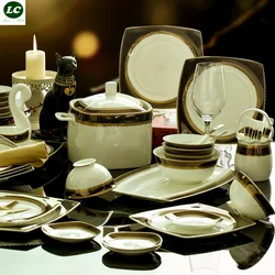 Plates and Dishes Set Ceramic Bone China Combination Luxury Design Kitchen Dining & bar Tableware Dinnerware Sets 58pcs