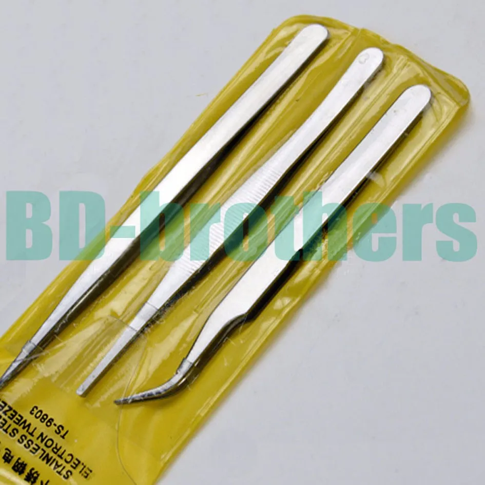 3 in 1 DIY Stainless Steel Electron Tweezers TS Nipper Fine-Tipped / Round Head / Curved Head Tweezers Repair Tool 200sets/lot