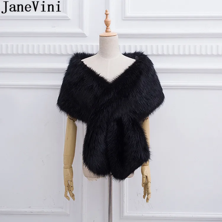 

JaneVini 2020 Faux Fur Wedding Short Cape Winter Womens Fur Wraps Shawls Stoles Black White Gray Navy Bridal Party bolero mariee