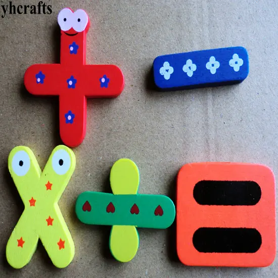 5PCS/LOT.Math symbol wood fridge magnet Early learning educational toys Math learning Teach your own Kindergarten training aid