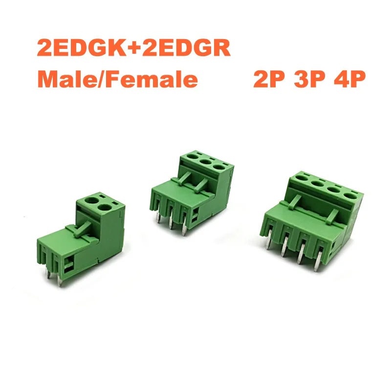 30/50Sets Pitch 5.08mm Screw Plug-in PCB Terminal Block 2EDGK 2EDGR 2/3/4P Open Right Angle Pin Male/Female Pluggable Connector