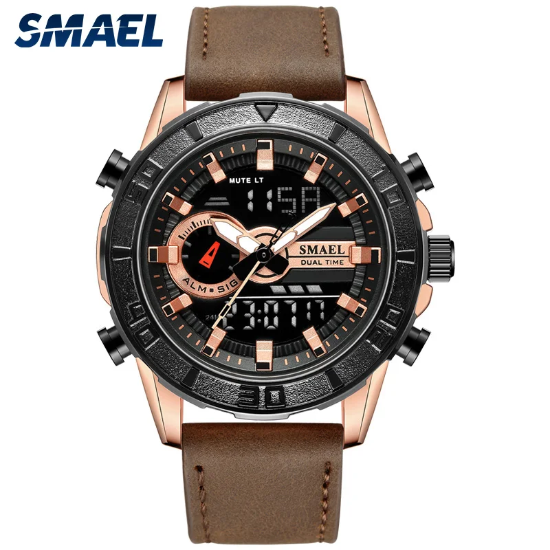 SMAEL Military Men Sport Watches Fashion Quartz Clock 30M Waterproof stopwatch Relogio Masculino SL-1411 Leather LDE Wristwatch