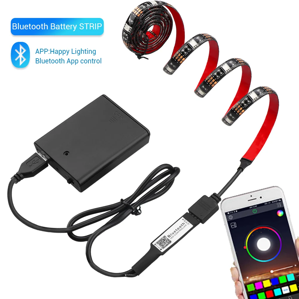 RGB Bateria LED Strip Light, 5050, Bluetooth, Controle APP, 17 Chaves, USB, Fita de diodo para Bycicle,Skate