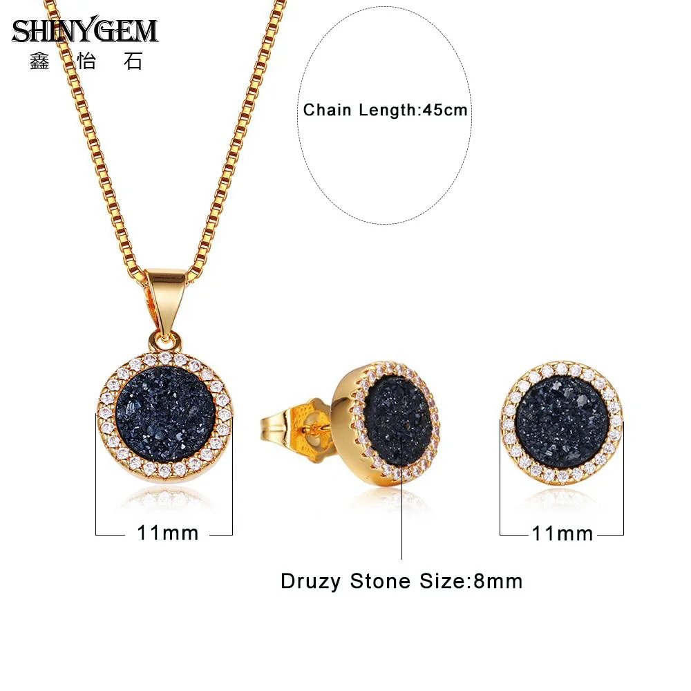 ShinyGem Natural Stone Micro Pave Luxury Cubic Zirconia Jewelry Sets For Women Wedding Necklace/Earring Crystal Gem Contracted