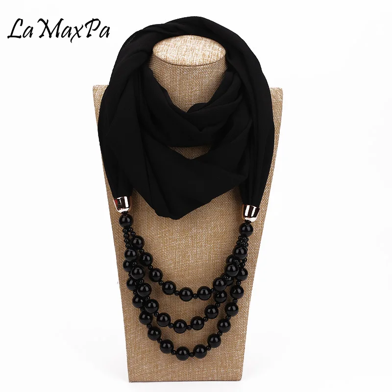 LaMaxPa 2019 New Fashion Women Solid Jewelry Pendant Chiffon Scarf Pearl Shawls and Wraps Soft Female Accessories 65Colors