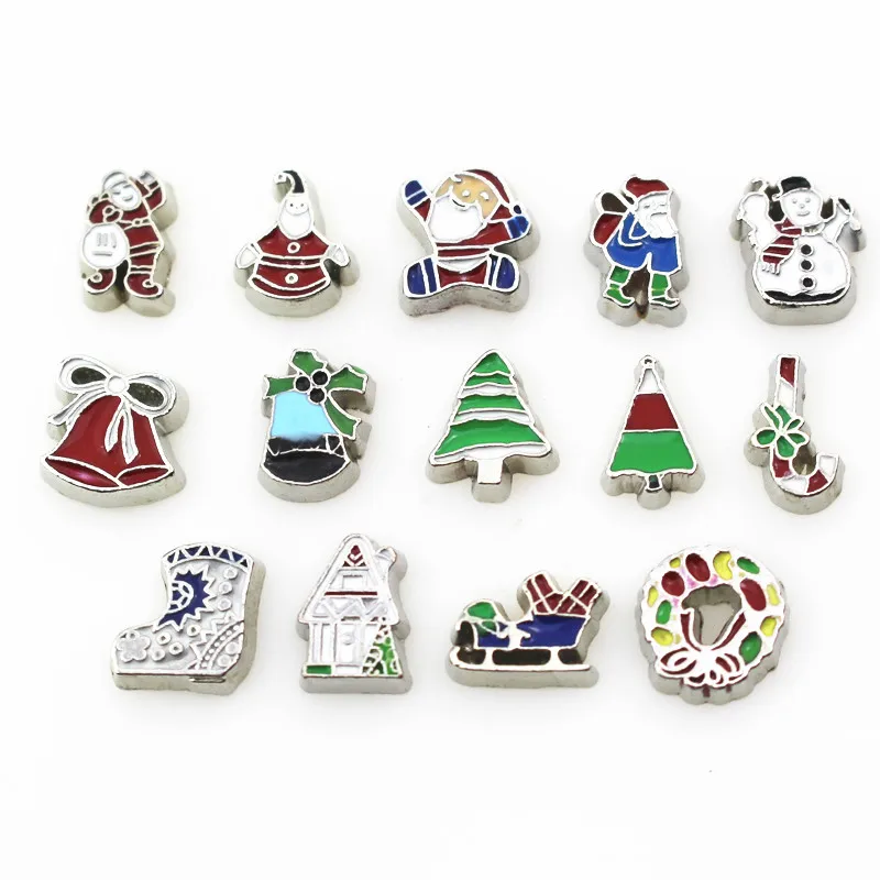 100PCS Mix Christmas Floating Charms Living Glass Memory Lockets Diy Jewelry Accessory