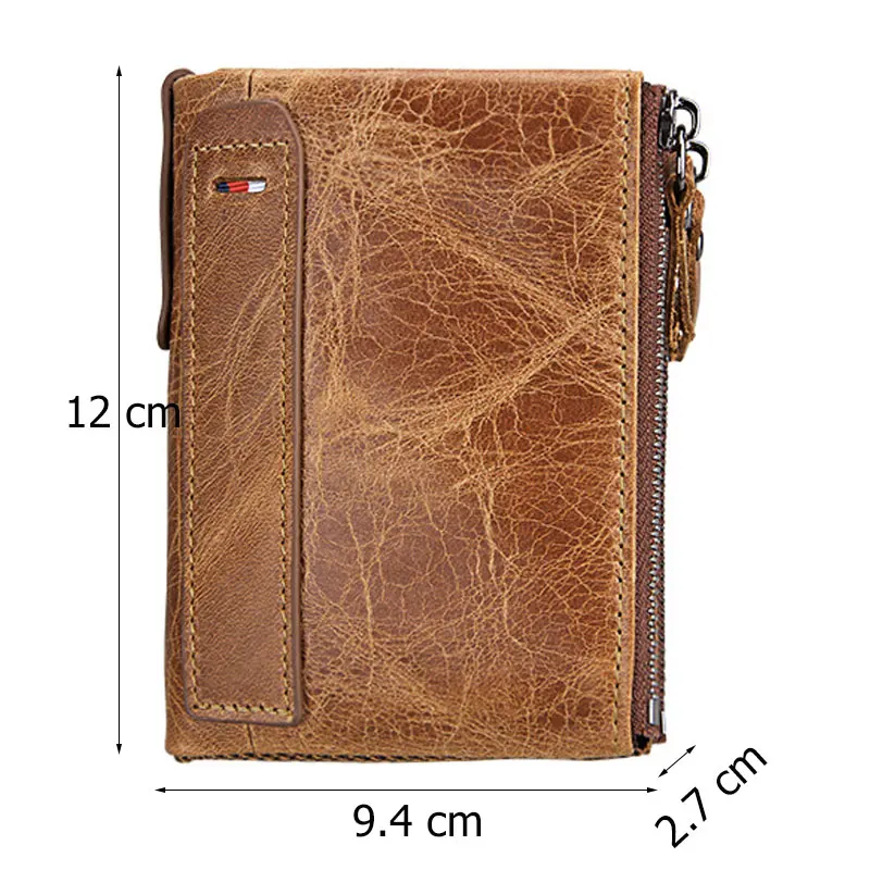 100% Genuine Leather Men Wallet Small Zipper Pocket Men Wallets Portomonee Male Short Coin Purse Brand Perse Carteira For Rfid