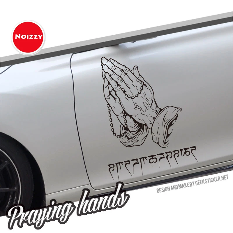 Noizzy Praying Hands Mercy Buddhism Car Stickers Mantra Auto Decal Vinyl Window Reflective Side Door Tuning White  Styling