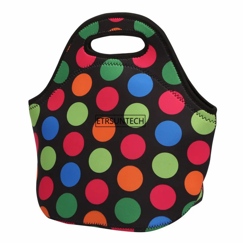 1Pack Universal Polka Dots Stripe Bear Insulated Lunch Tote Bag Cooler Box Neoprene lunchbox baby Waterproof Handbag Case