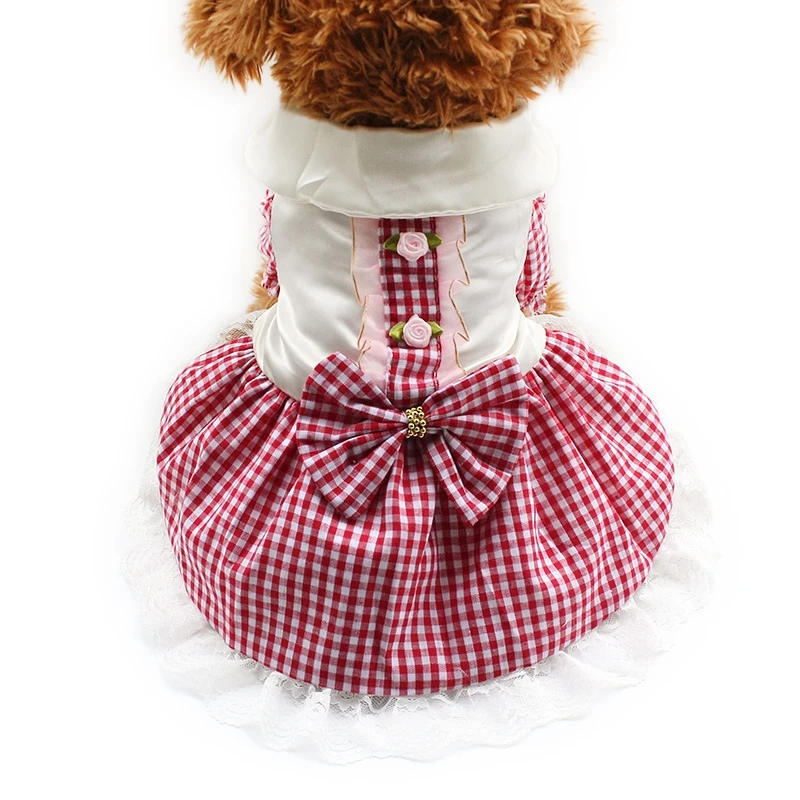 

Summmer Dog Clothes Costume Lovely Bowknot Dog Dress Small Dogs Plaid Skirt Pet Apparel for Small Dogs Puppy Skirt Clothing