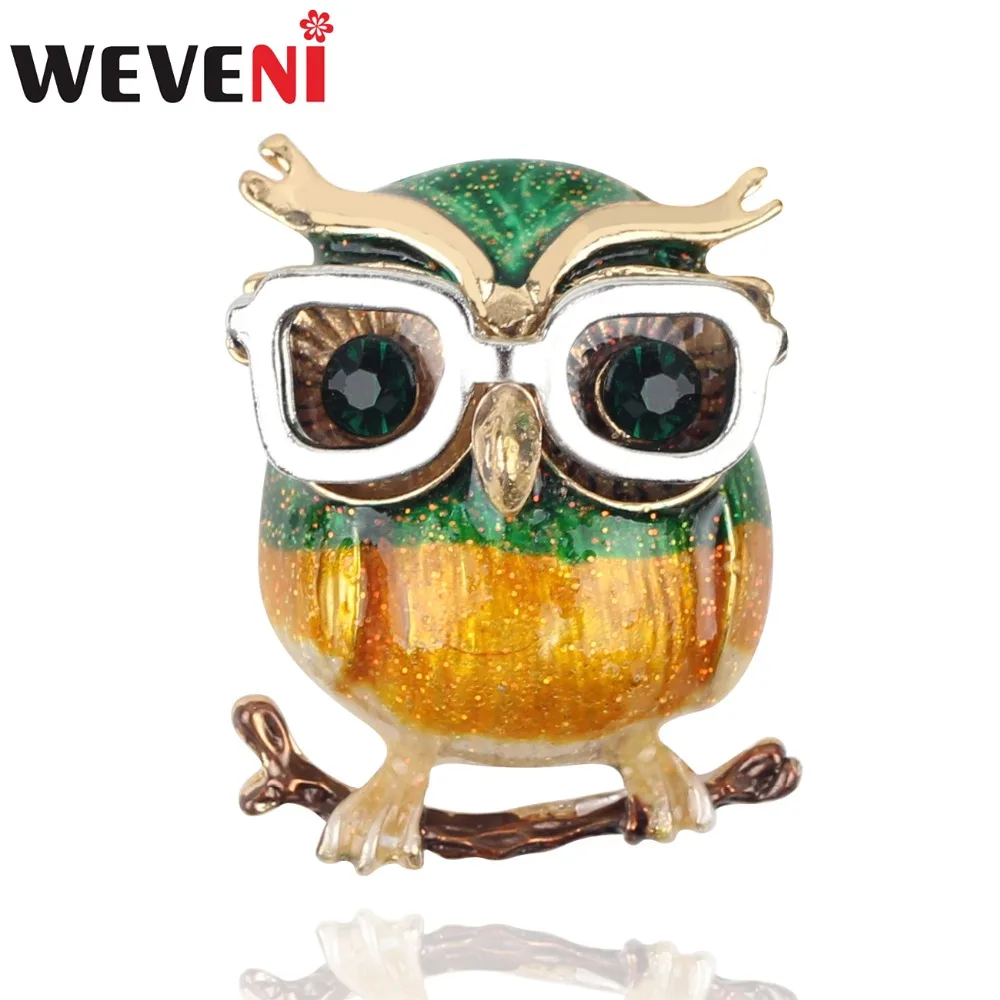 Wveni – broches en alliage émail pour lunettes, hibou oiseau, épingle pour femmes, accessoires de décoration strass pour adolescentes, nouveauté écharpe bijoux