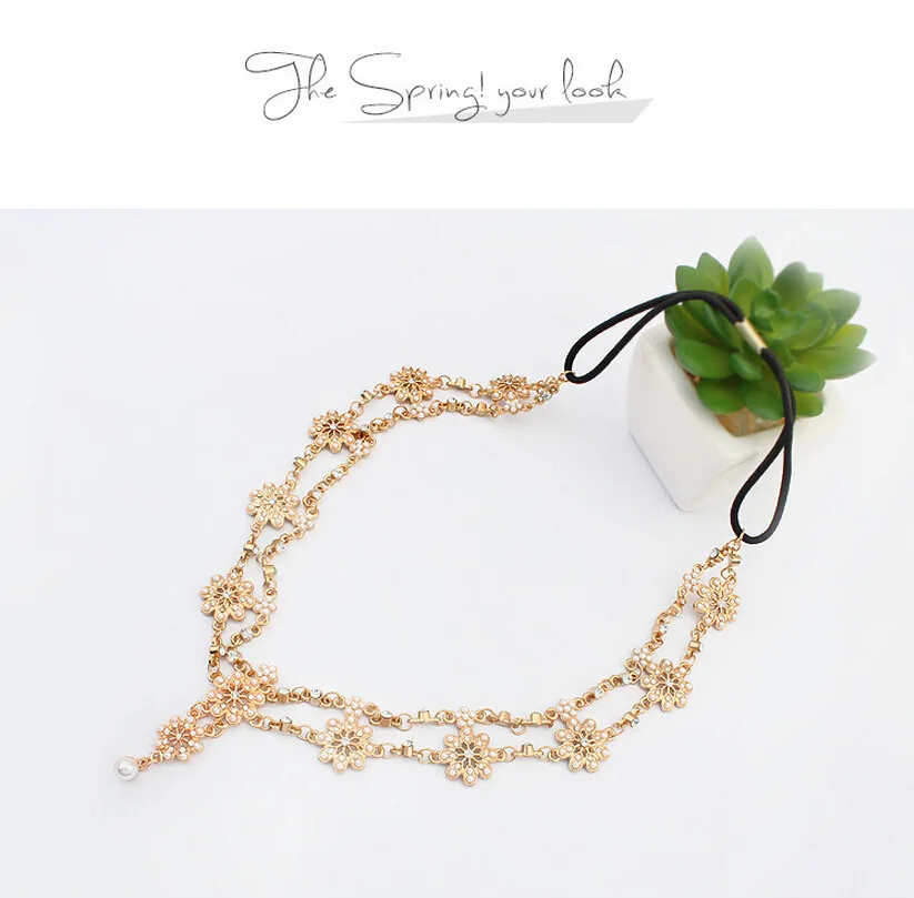 2018 Pearl Tassel Flower Stretch Headband Hair Band Wedding Accessories Crystal Bridal Hair Accessories Head Chain Hair Jewelry