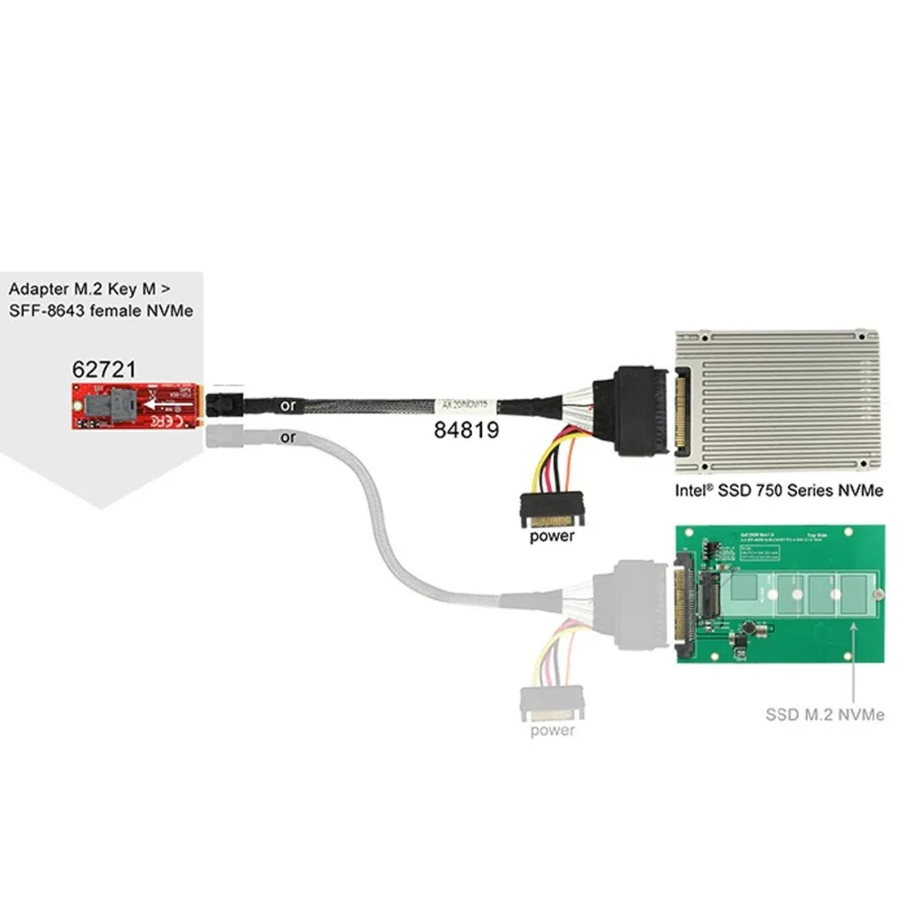 CableDeconn Mini SAS SFF 8643 to U.2 SFF-8639 Cable with 15 Pin Female SATA Connector SSD Power Cable Wire 12Gb/S 0.5M-1M