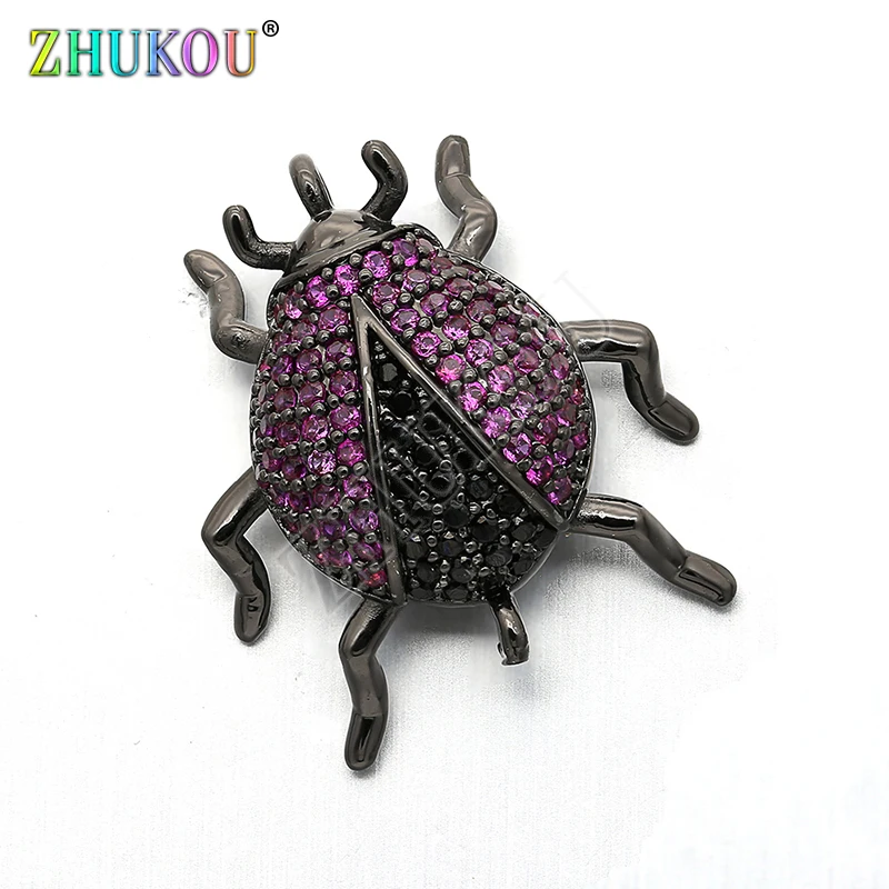 18*21mm High Quality Brass Cubic Zirconia Beetle Charms Connectors, Insects, Mixed Color, Hole: 1mm, Model:VS222