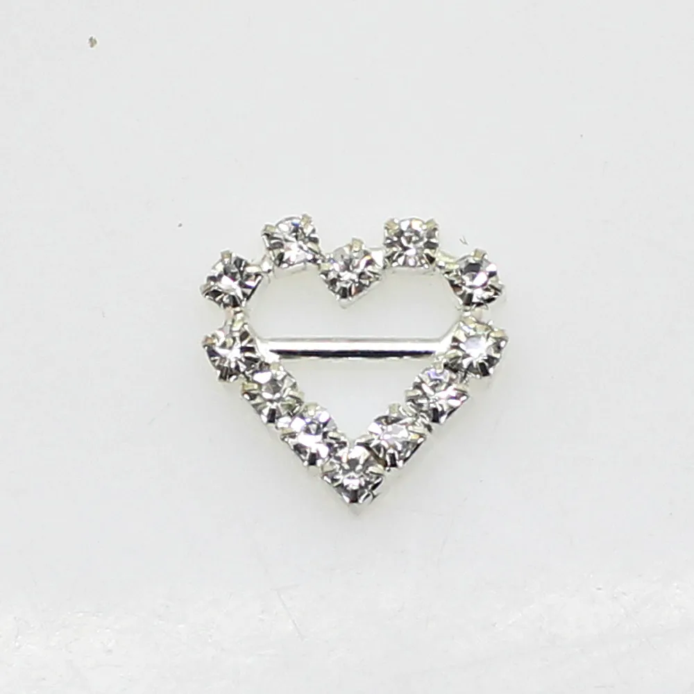 ZMASEY 18mm Heart Buckles 10Pcs/Lot Sweet Heart-shaped Rhinestone Buckle Slider for Wedding Invitation Letter