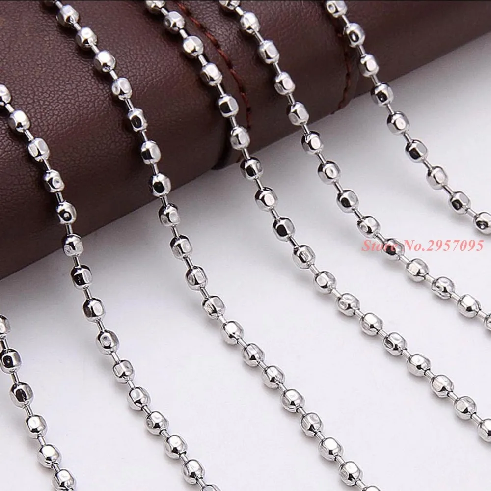 

100 шт./лот высококачественные серебряные круглые бусины из нержавеющей стали, длинные цепочки для мужчин и женщин, модные украшения