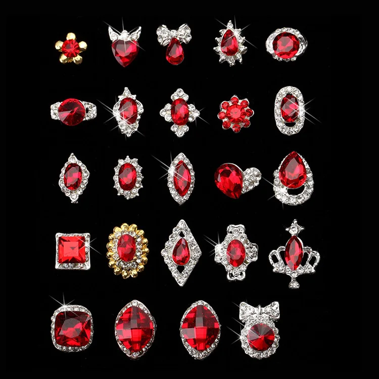 10 Uds Año nuevo arte de uñas artículo encantos manicura de aleación caliente rhinestone rojo decoración de Arte de uñas de accesorios de joyería envío gratuito