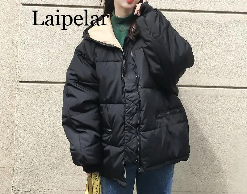 Laipelar-2019 진짜 새로운 전체 지퍼 솔리드 패션 코튼 패딩 재킷, 더 큰 야드 후드 따뜻한 겨울 여성 재킷