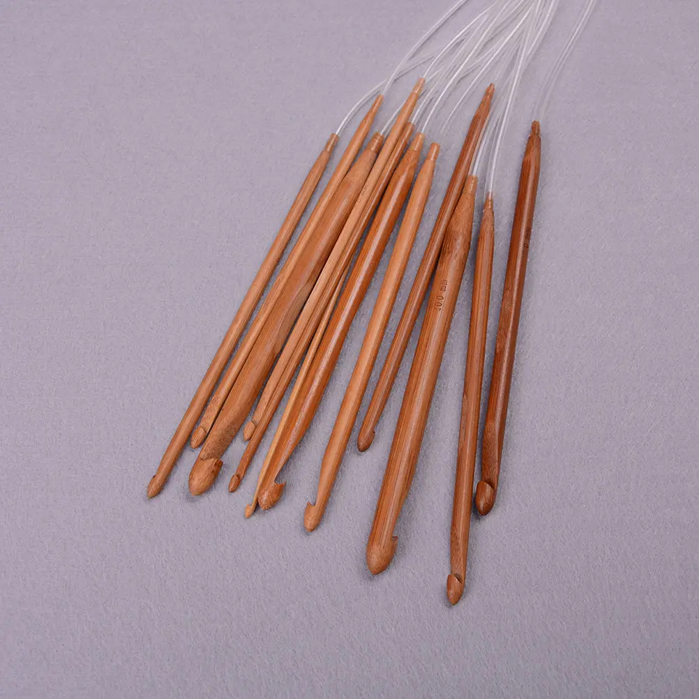 12pcs 12 sizes 120cm Afghan Tunisian Carbonized Bamboo Needle Crochet Hooks Professional Weaving Needle Knit Set DIY Knitting