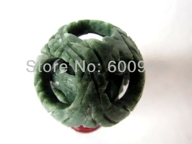 Wonderful Carven 3 Layers Ball Green White Jade Puzzle Ball Sphere geomantic omen Ornaments