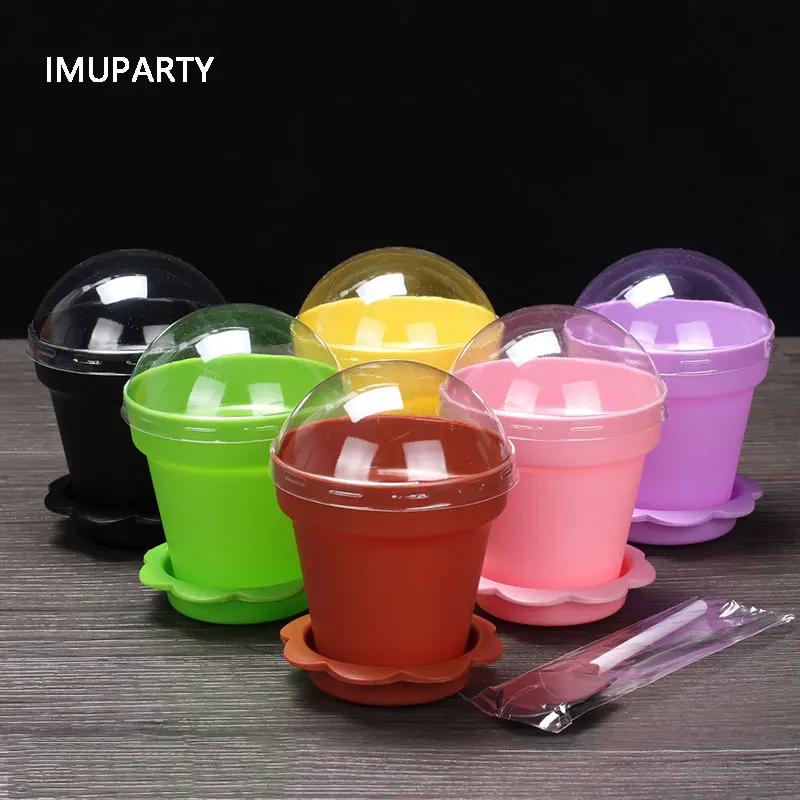 10Pcs/Set Creative Flower Pot Cake Cups and Shovel Tiramisu Decor Ice Cream Bonsai Cupcake Decoration Birthday Party Supplies