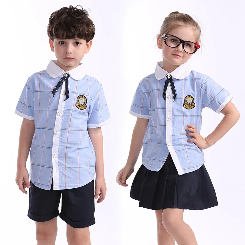 Uniforme escolar infantil de manga curta, roupa escolar para meninos e meninas, uniforme marinho, roupa escolar para estudantes