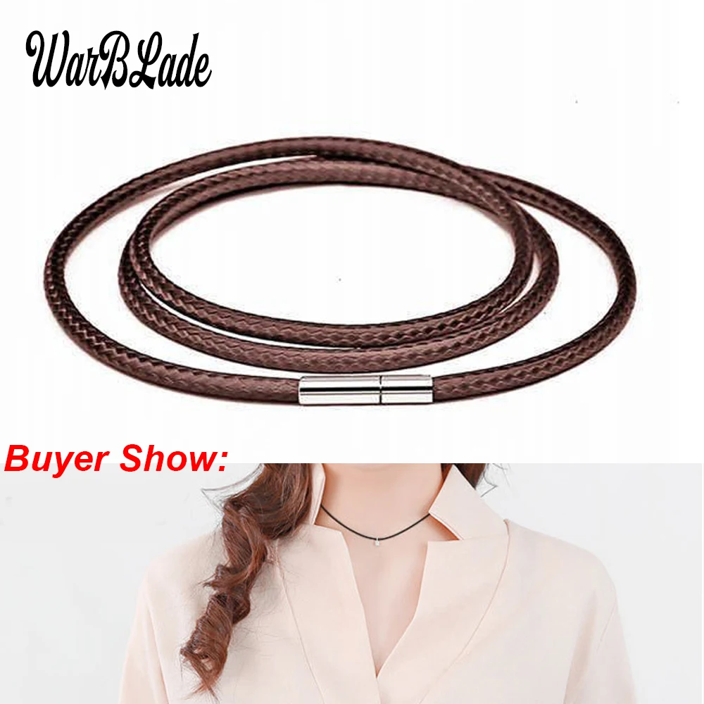 1mm 1.5mm 2mm 3mm Necklace Cord Leather Cord Wax Rope Chain Necklace 316L Stainless Steel Tube Clasp DIY Jewelry Accessories WBL