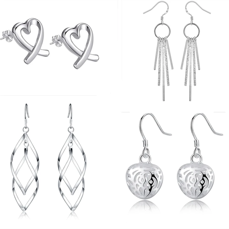 

Wholesale 4pair set silver color Charm women wedding Earring Jewelry party stamped , Cute Fashion Christmas classical JSHE230
