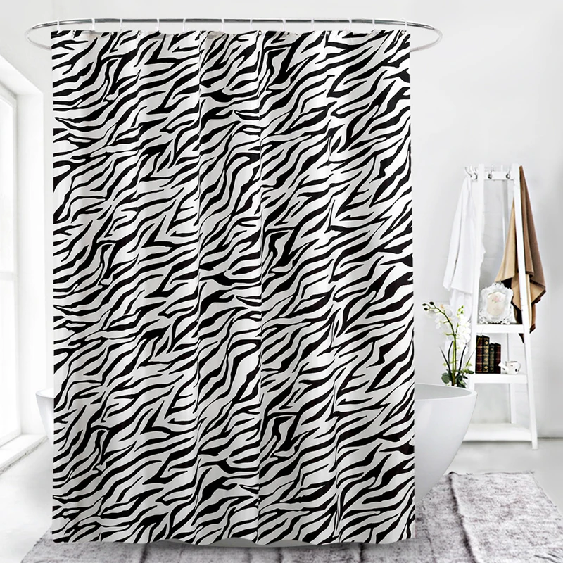 

Modern Bathroom Waterproof Bath Curtain Zebra Pattern Shower Curtain Polyester Toilet Hanging Curtain with Hook Fashion