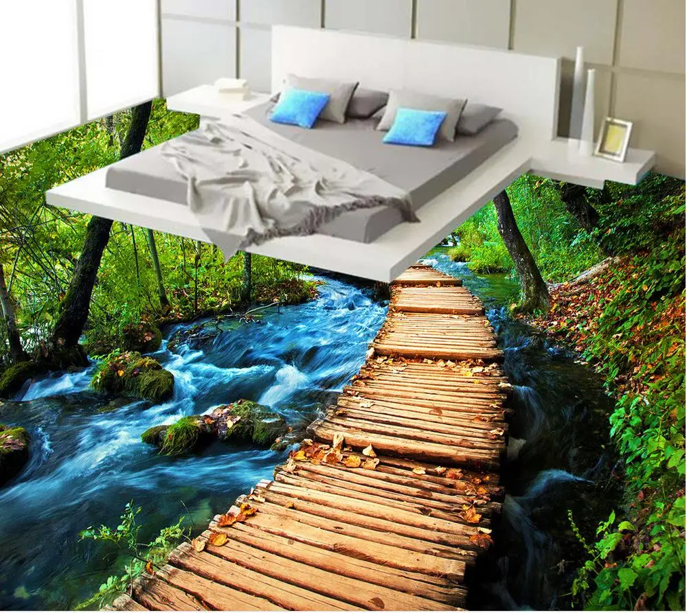 

Birdge 3D wallpaper floor for living room Custom Photo self-adhesive 3D floor PVC waterproof floor Home Decoration