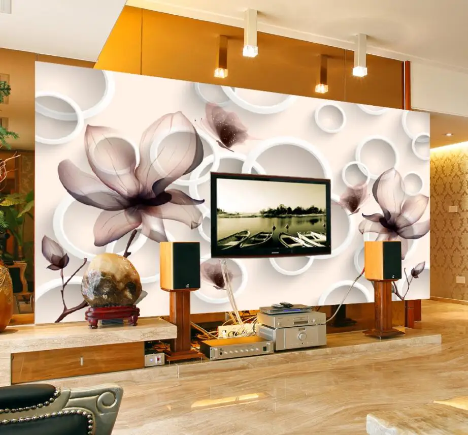 

beibehang Custom Wallpaper 3D Lily Transparent Flower Stereo Circle TV Sofa Room Background Mural 3d wallpaper papel de parede