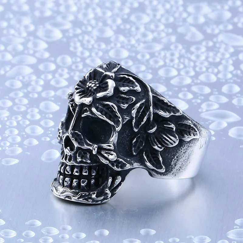 Beier new store 316L Stainless Steel Special Skull Flower Ring for Men and Women Classic Punk High Quality Jewelry LLBR8-210R