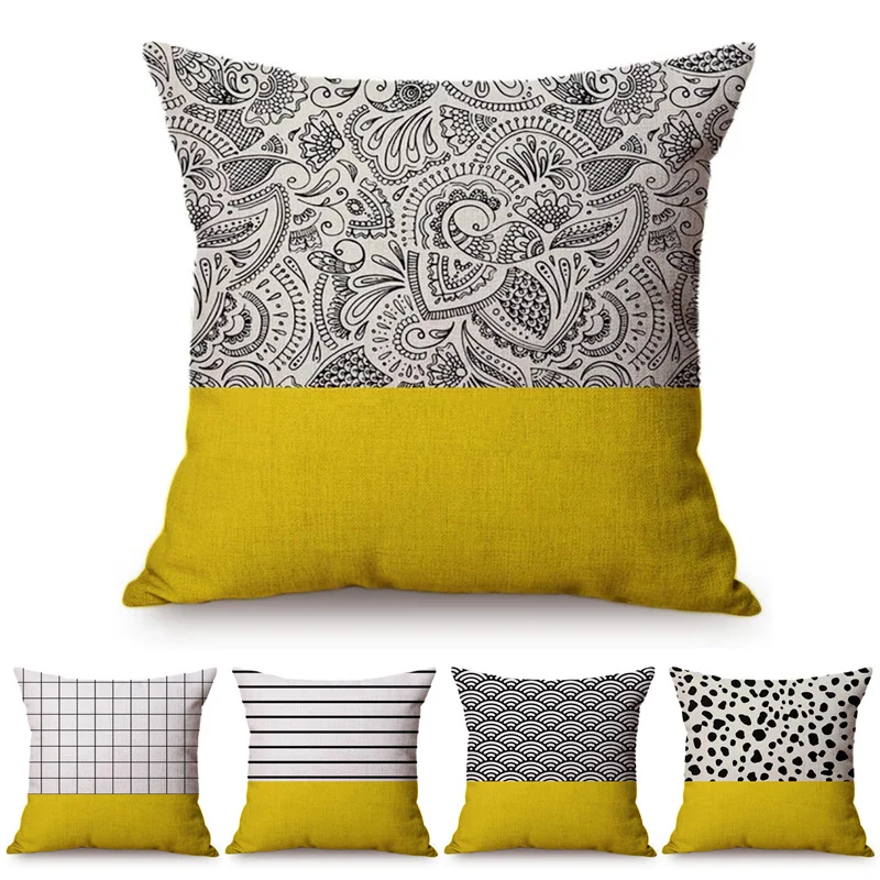 2022 Promotion Rushed Bohemian Cushion Cover Paisley Pillowcase Geometric Sofa Home Decorative Throw Pillow Cover Yellow Black