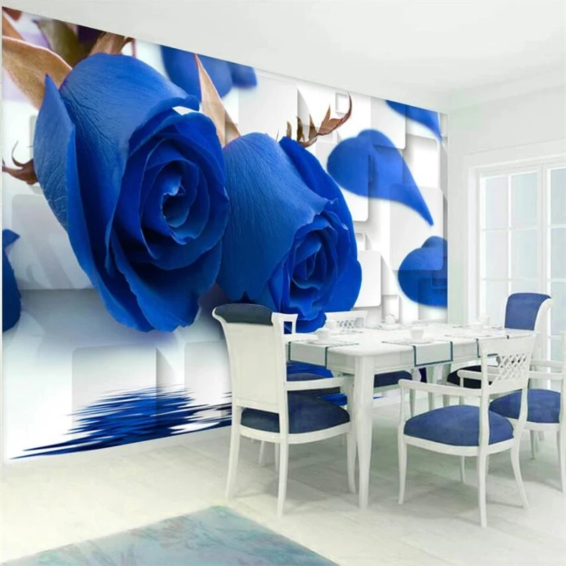 Custom wallpaper 3D purple flowers blue rose reflection box TV background wall stereo soft package 3d wallpaper papel de parede