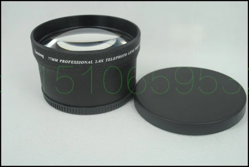 77mm 2.0X TELE Telephoto Lens for Digital Camera 2X 77 Black