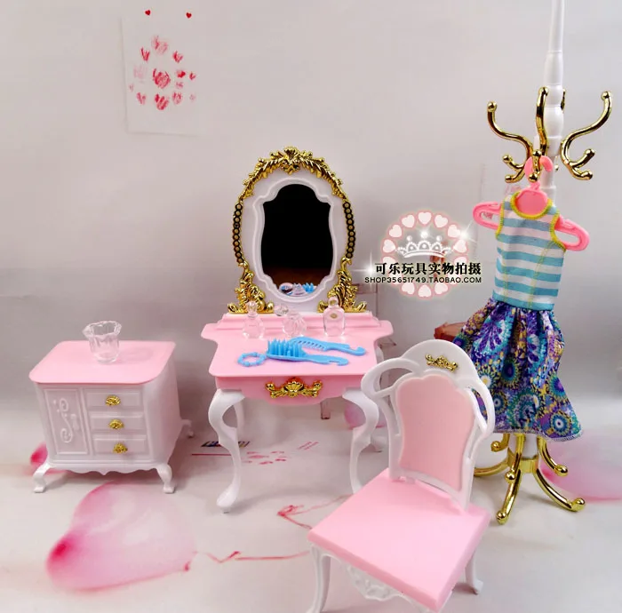 New Princess Dresser Chair Table Set Doll house Furniture for barbie Kurhn Doll Puzzle Baby Toy Bedroom Accessories Decoration