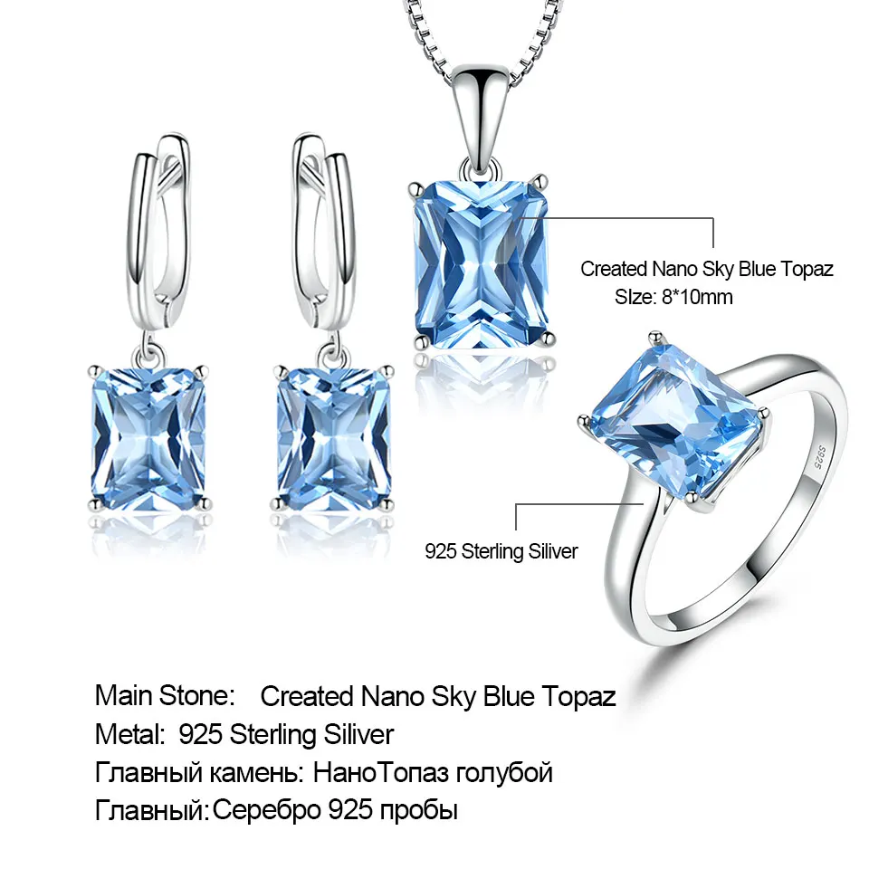 UMCHO Sky Blue Topaz Gemstone Wedding Jewelry Sets for Women 925 Sterling Silver Engagement Rings Necklace Pendant Clip Earrings