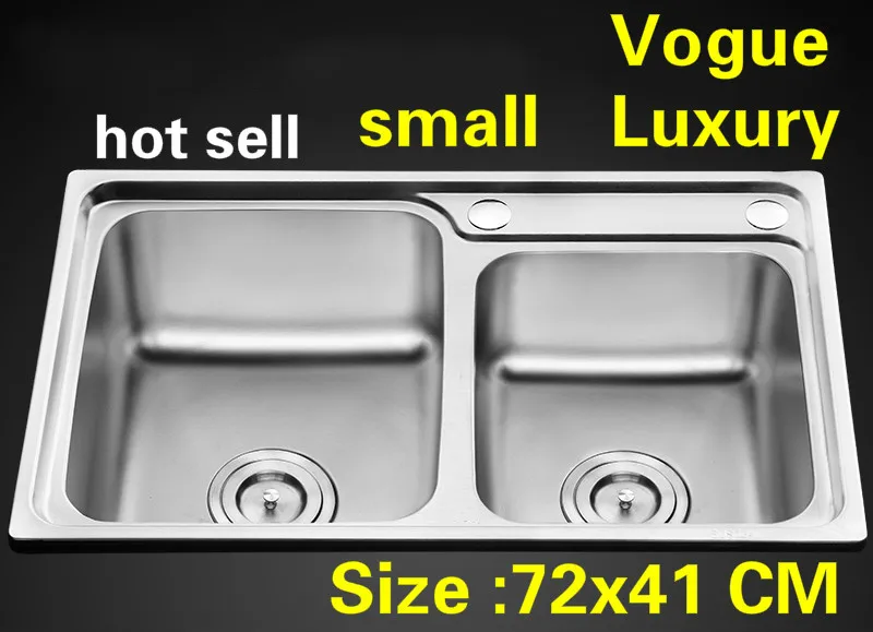 

Free shipping Apartment luxury kitchen double groove sink wash vegetables 304 stainless steel vogue hot sell small 720x410 MM