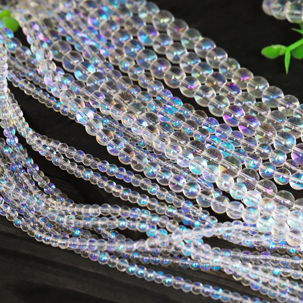 

Round Spacer White Crystal Glass Loose Beads Moonlight Colorful Synthetic Flash Stone Labradorite Bling Beads Jewelry Making Diy