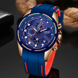 LIGE Neue Männer Uhren Top-marke Luxus Blau Silikon Armband Wasserdichte Uhr Sport Chronograph Quarz Armbanduhr Relogio Masculino