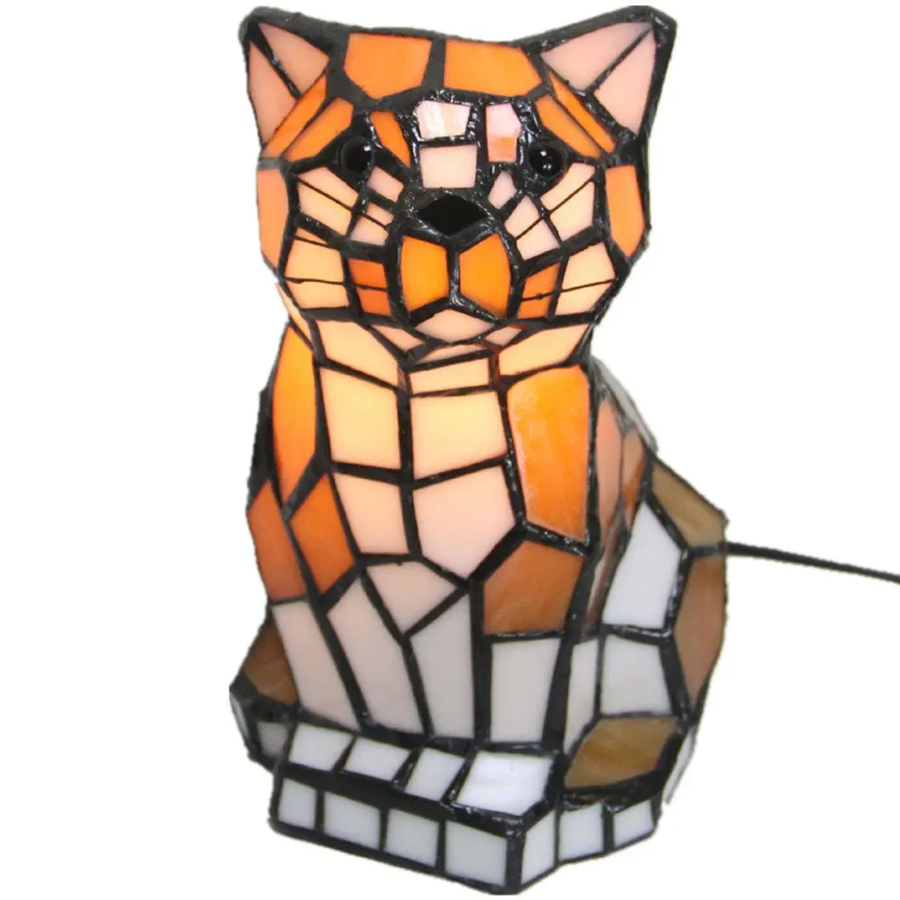 Tiffany Orange Glass Cute Cat Wedding Bedroom Table Lamps Bedside Mediterranean Living Room Table Light Study Room Desk Lamp