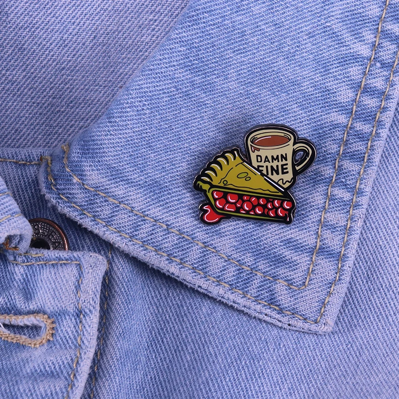 Damn fine coffee badge twin peaks pin tasty cherry pie brooch food jewelry foodie friends gift shirt backpack accessories