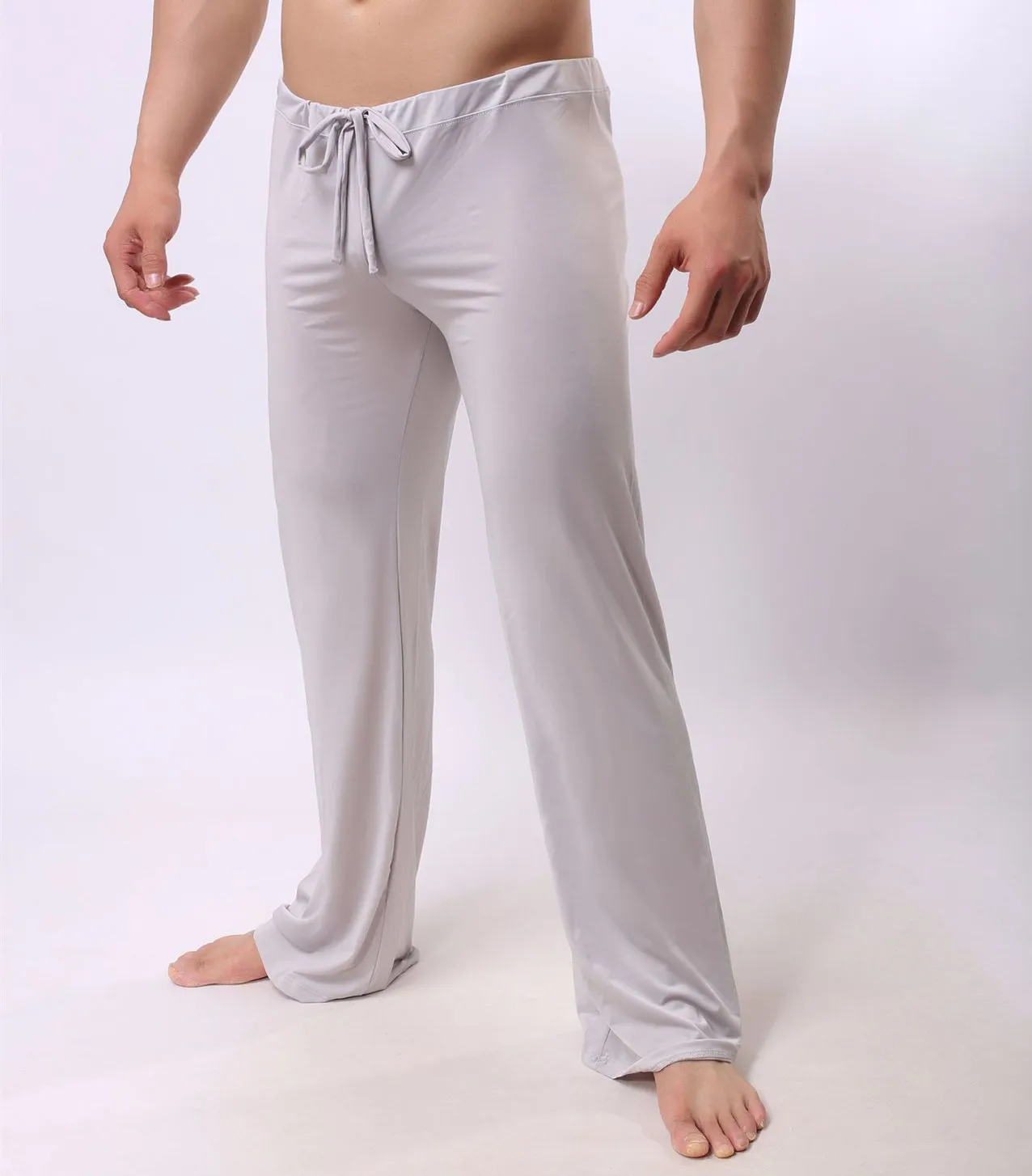 Sexy Male Sleep Bottoms Lounge Pants Soft Ice Silk Home Clothes Men\'s Casual Pants Breathable Homewear Lacing Pyjamas Trousers