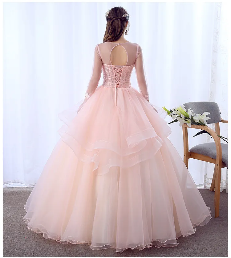 100%real light pale pink fairy long sleeve cosplay ball gown royal princess Medieval Renaissance Victorian dress Belle ball