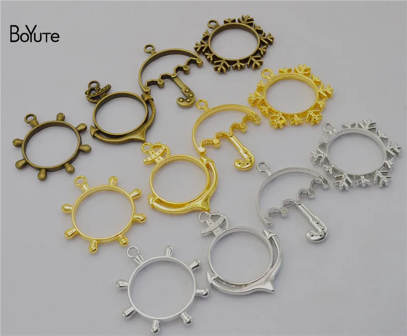 BoYuTe Wholesale Metal Alloy Anchor/Rudder/Umbrella/Snowflake Pendant Blanks Tray Bezel DIY Hand Made Jewelry Accessories